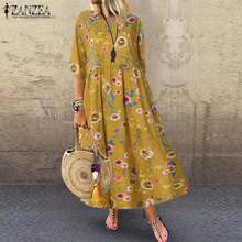 ZANZEA Women's Dress 2021 Casual Long Maxi Vestidos Plus Size Female Half Sleeve Floral Print Bohemian Dresses Summer Sundress 2024 - buy cheap