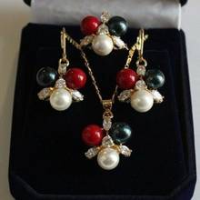 8mm white / Black// Red shell pearl pendant necklace Earring Ring Set AAA 2024 - buy cheap
