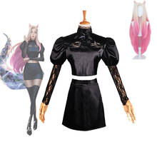 LOL KDA Ahri-disfraces de Cosplay para mujeres y niñas, conjunto completo de guantes, pelucas sintéticas de zorro de nueve colas, pelo para Halloween 2024 - compra barato