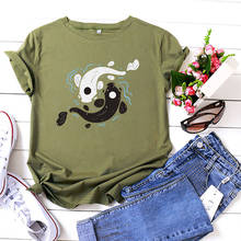 Модная летняя футболка, женские хлопковые футболки с круглым вырезом и коротким рукавом в виде рыб, Женские повседневные футболки, женские топы в стиле Харадзюку, Camiseta Mujer 2024 - купить недорого