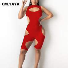 CM.YAYA Playsuit Women Solid Sleeveless Hollow Out Sheath Elastic Above Knee Playsuits Sexy Night Club Outfit Summer Female 2024 - buy cheap
