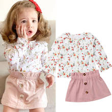 Spring 2PCS Toddler Baby Girl Autumn Clothes Ruffles Sleeve  Outfits Floral Tops +Bow A-Line Skirt  Outfits Sets 1-6Y 2024 - buy cheap