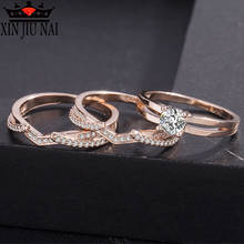 Anéis femininos de três moda, ouro rosê/prata pavia austríaco, cristal, joias femininas, anel de casamento s925, presente 2024 - compre barato