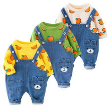 Детский весенне-осенний костюм, повседневный топ и комбинезон для мальчиков и девочек, брюки с мультяшным медведем и милый свитер, детская одежда 2024 - купить недорого