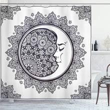 Cortina de ducha del zodiaco, conjunto de decoración de baño de tela de poliéster, con forma de Mandala bohemio intricado, luna creciente, primer plano 2024 - compra barato