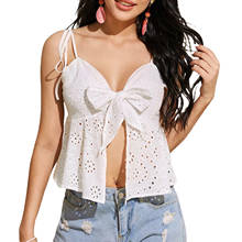 WannaThis White Lace up Front Split Camis Crop Tops Women V-Neck Sleeveless Backless Summer Vacation Short Cropped Top Ruched 2024 - buy cheap