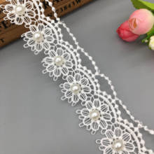 1 yard White Pearl Beaded Rose Sun Flowers Embroidered Lace Trim Ribbon Applique DIY Manual Sewing Supplies Craft Decoration 4cm 2024 - buy cheap
