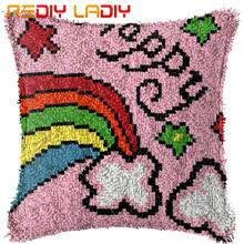 Latch Hook Kit Make Your Own Cushion Happy Rainbow Printed Canvas Crocheting Pillow Case Latch Hook Cushion Cover Hobby & Crafts 2024 - buy cheap