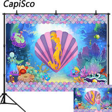 Capisco Under The Sea Little Mermaid Photography Backdrop Girl Birthday Party Banner Glitter Scales Background Photobooth Prop 2024 - buy cheap