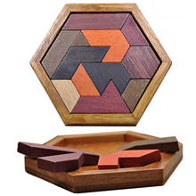 Quebra-cabeça hexagonal de madeira, formato geométrico, jogo de tabuleiro, brinquedo montessori, inteligência educacional, # w0 2024 - compre barato