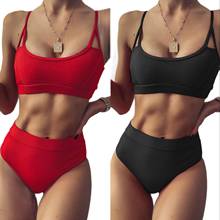 New Women Solid High Waist Bikini Set Split Swimsuit Red Black 2024 - buy cheap