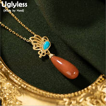 Uglyless Ethnic MINI Peacock Necklaces for Women Natural Agate Water Drop Pendants + Chains Real 925 Silver Fine Jewelry P1109 2024 - buy cheap