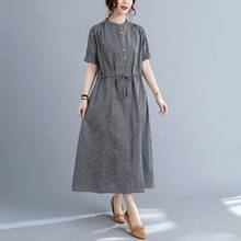 Women Cotton Linen Casual Dress New Arrival 2021 Summer Simple Style Vintage Striped Loose Ladies A-line Long Dresses S3618 2024 - buy cheap