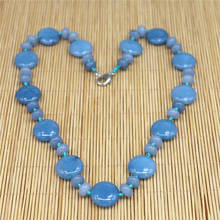 Colar de pedra natural artesanal de 30 cores, colar de pedra natural azul de ágata e oblato, joia com poder 2024 - compre barato