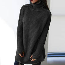 Suéter feminino gola alta, pulôver longo tricô liso quente outono inverno 2020 2024 - compre barato