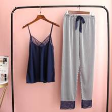 Conjuntos de Pijamas de encaje para mujer, ropa de dormir Sexy, de verano, para el hogar 2024 - compra barato
