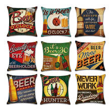 Western Retro style Beer Wine Vintage Slogans Linen Throw Pillow Case Home Bar Pub Sofa Chair Decorative Cushion Cover 2024 - buy cheap