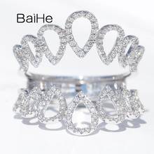 Anel de diamantes naturais baihe cor sólida, 14k ouro branco 0,38ct, joias finas da moda de casamento, coroa, gola de proteção 2024 - compre barato