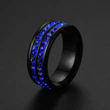 Anel de cristal feminino, novo anel em 5 estilos com duas fileiras para mulheres, azul, preto, dourado, aço inoxidável, casamento, noivado 2024 - compre barato