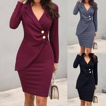 Lady Bodycon Button Long Sleeve Business Suit Midi Dress Blazer Casual Work Blazer Dress summer dresses women 2024 - buy cheap