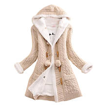 Ladies Winter Hooded Polar Fleece Lining Cashmere Cardigan Knitted Sweater Jacket Women's Thick Warm Long Sleeve Knitted Woven 2024 - buy cheap