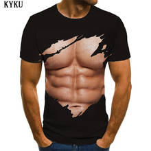 KYKU-Camiseta con músculos abdominales para hombre, camisetas negras en 3d divertidas, ropa Punk Rock, Tops ajustados a la moda 2024 - compra barato