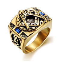 Gold Tone Men's Masonic Compass Square Free Mason Ring High Polished Stainless Steel Big Male Ring Party Cool Jewelry 2024 - buy cheap