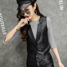 Women Genuine Leather Sleeeveless Jacket Vest Top V Neck One Button Slim Fit Waistcoat Casual Short Streetwear Sheepskin Vests 2024 - buy cheap