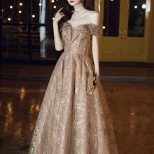 Luxury Evening Dress Boat Neck Off the Shoulder Shiny Beaded Sequined Floral Print Wedding Formal Party Celebrity Prom Gowns New 2024 - buy cheap