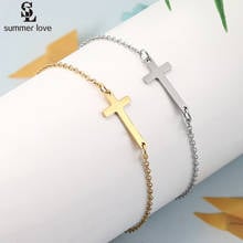 New Fashion Sideways Cross Jesus Charm Bracelets for Women Men Stainless Steel Link Chain Friendship Bracelet Engagement Jewelry 2024 - buy cheap