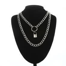 Layered chain necklace punk  lock  pendant necklace women metal padlock chains hip hop goth jewelry gifts 2024 - buy cheap