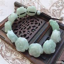 Natural Jadeite Engraving Rose Beads Elastic Bracelet Charm Jewellery Fashion Hand knitted Man Woman Luck Gifts Amulet New 2024 - buy cheap