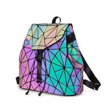 Women Backpack Luminous Geometric Plaid Sequin Female Backpacks For Teenage Girls Bagpack Drawstring Bag Holographic Backpack 2024 - buy cheap