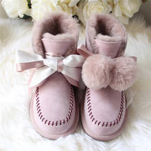 Lã de couro genuíno qualidade superior 2021 botas de lã de ovelha botas de neve de couro genuíno botas de pele plana quente sapatos de inverno 2024 - compre barato