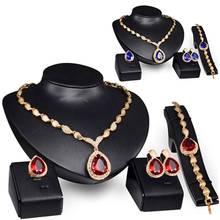 Women's Jewelry Set Formal Party Waterdrop Cubic Zirconia Necklace Earrings Bracelet Ring High Quality Indian Jewelery Sets 2024 - buy cheap
