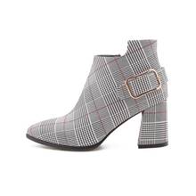 Big Size 9 10 11-16 boots women shoes ankle boots for women ladies boots Checked striped belt buckle 2024 - buy cheap