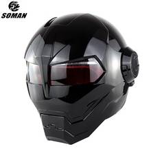 SOMAN-Casco de Moto de cara completa, accesorio negro brillante, abatible hacia arriba, para disfraz de Festival, Cosplay, personalizado 2024 - compra barato