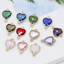 10mm Heart shape Faceted Framed Glass Pendants Earring Findings Necklace Connector 2-Loops jewelry Making Gold Metal Charm beads 2024 - buy cheap