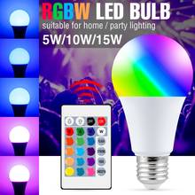 Lâmpada inteligente led rgbw e27, lâmpada led rgb colorida com cores mutáveis, luz decorativa 5w 10w 15w ir, controle remoto 2024 - compre barato
