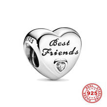 Hight Quality 925 Sterling Silver Beads Best Friends Heart Charm Fit Original Pandora Bracelets Women DIY Jewelry Making 2024 - buy cheap