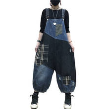 Spring Autumn New Style Big Size Women Jumpsuits Plaid Patchwork Denim Jumpsuit Overall Streetwear Femme Loose Pants 2024 - buy cheap