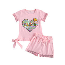 2Pcs Set Newborn Kids Baby Girls Heart sequins Print Short Sleeve Tops and Shorts Outfits Summer Clothes set 2024 - buy cheap