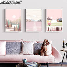 Настенная картина розового океана и неба, холст для девочек, украшение комнаты, абстрактный ландшафт, плакат, креативное современное искусство, живопись 2024 - купить недорого