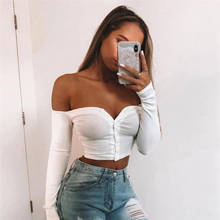 Off Shoulder Cropped Tank Tops Women Sexy Ribbed Knitted Crop Top Ladies Streetwear Basic Tees Camis 2019 2024 - buy cheap