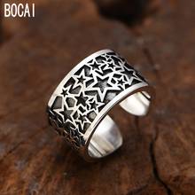 100% S925 pure silver ring for male personality wide version men's silver ring Thai silver five-pointed star ring for students 2024 - buy cheap