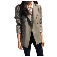 Vintage blazer Women Double Breasted Office Ladies Plaid Blazer Long Sleeve Loose Houndstooth Suit Coat Jacket blazers Female 2024 - buy cheap
