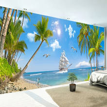 Papel de parede com personalização em qualquer tamanho, mural 3d, visão do mar, coqueiro, paisagem, foto, sala de estar, tv, sofá, quarto 2024 - compre barato