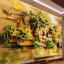 Papel de parede beibehand personalizado, qualquer tamanho, mural, sendai, pavilhão, jade, 3d, esculpido, quarto, fundo de parede 2024 - compre barato