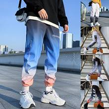 Men Autumn Winter Letters Print Gradient Color Cargo Harem Pants Ankle Tied Sports Trousers Cotton Casual Hip Hop Male Outwear 2024 - buy cheap
