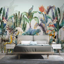 Papel de parede 3d personalizado, mural de decoração de parede plantas tropicais nórdicas pintado à mão, luz de lanço, fundo de luxo 2024 - compre barato